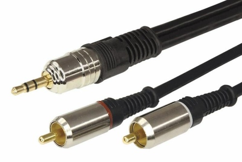 17-4224 ∙ Шнур Стерео 3,5 мм - 2 RCA, длина 3 метра (GOLD-металл) REXANT ∙ кратно 10 шт