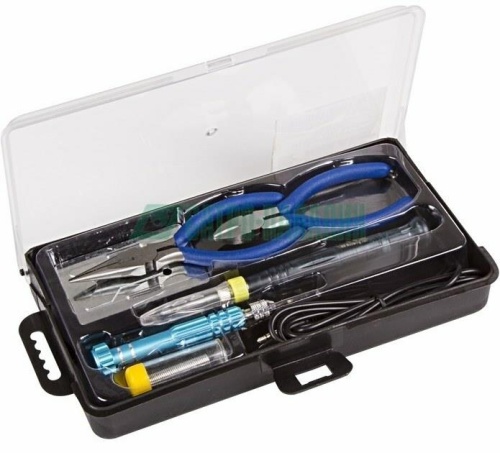 12-0168 ∙ Набор для пайки REXANT (USB паяльник 8 Вт, кусачки, тонкогубцы, подставка, припой, отвертка)