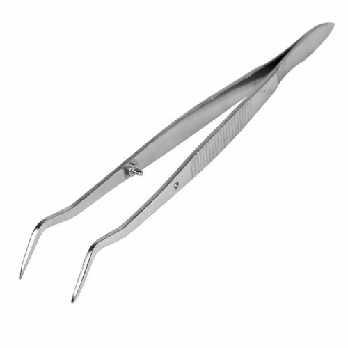 12-0358 ∙ Пинцет изогнутый, узкий, фиксатор, рифленый 160 мм REXANT